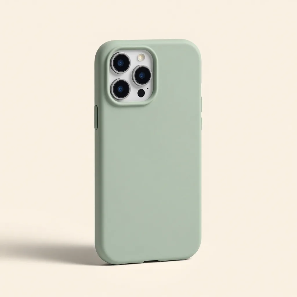 A slim sage compostable phone case on a light background