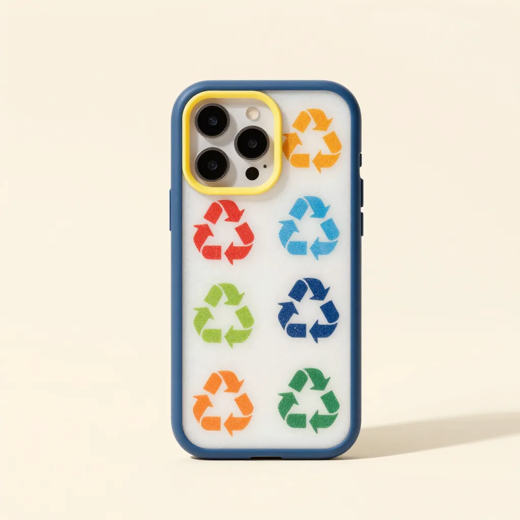 A colourful kids compostable phone case on a light background